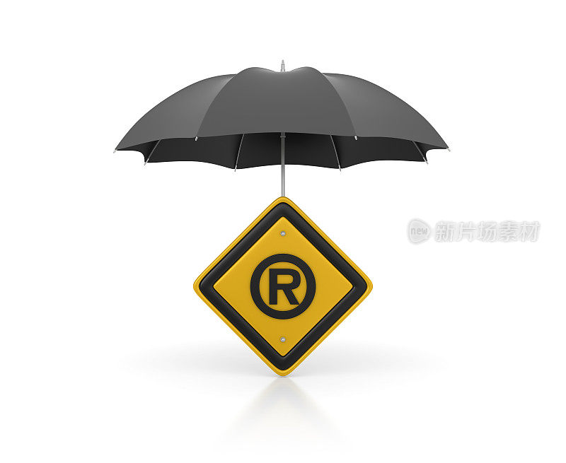 雨伞与商标路标- 3D渲染